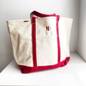 Land's End X Netflix Large Beige and Red Trim Canvas Tote